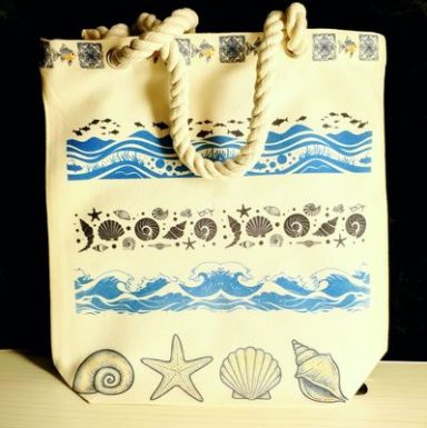 Sac de plage, motif océan et coquillages