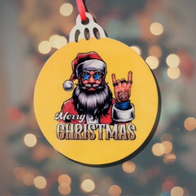 Boule de noël en bois, transfert père noël rock